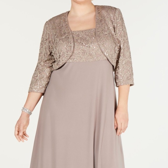 R&M Richards - Column Dress and Bolero Jacket Set with Embellishments 14W - Picture 6 of 7